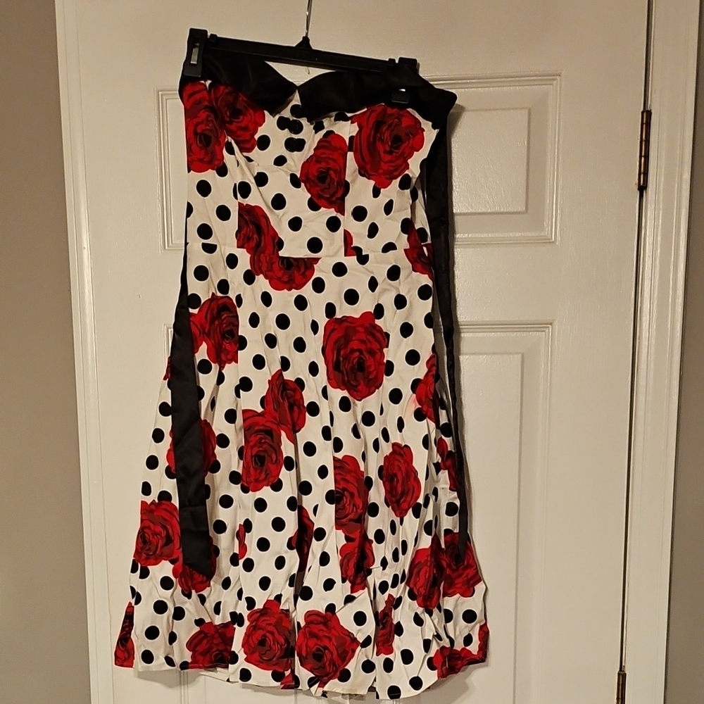 Elegant Red Rose Polka Dot Dress